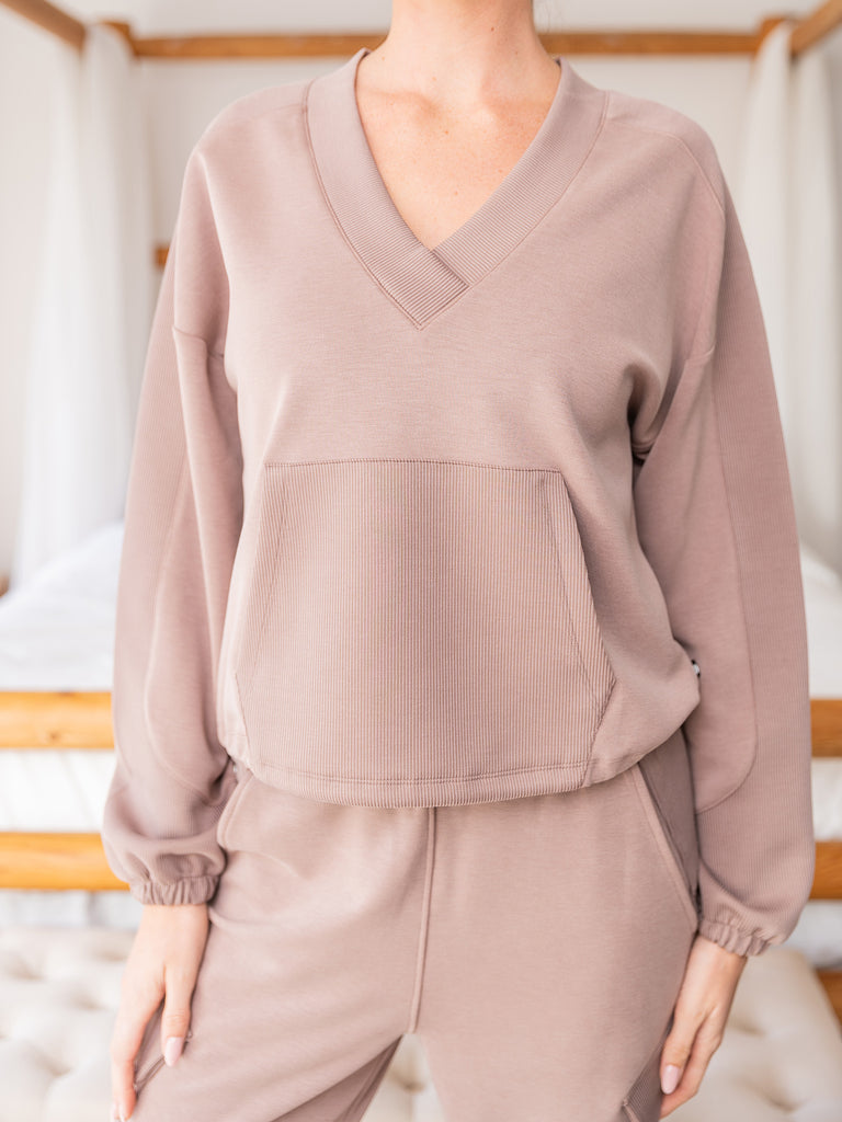Ultraluxe V-Neck Pullover in Vintage Taupe