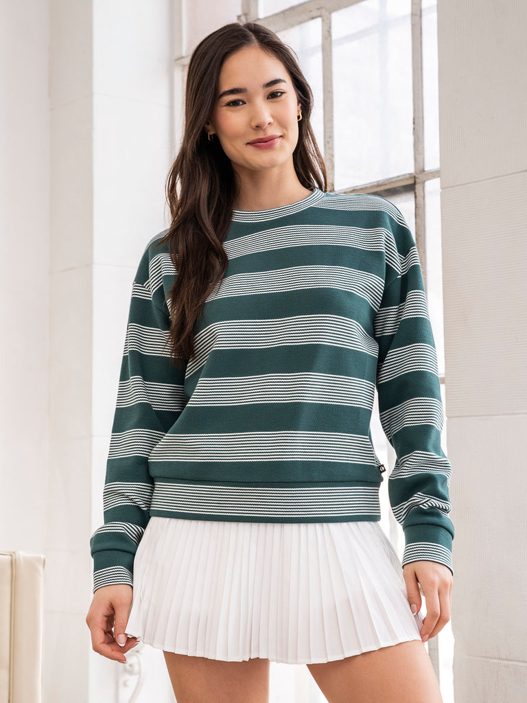 Stripe Crew Neck Pullover and Pleated Skort