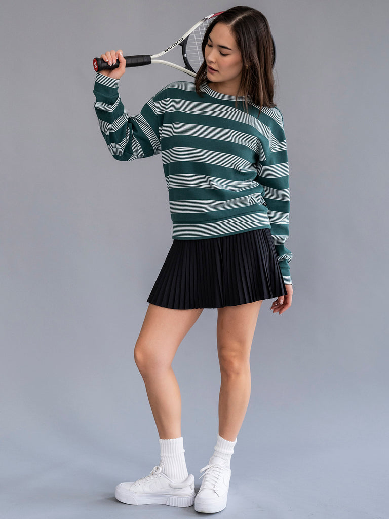 Stripe Crew Neck Pullover and Pleated Skort