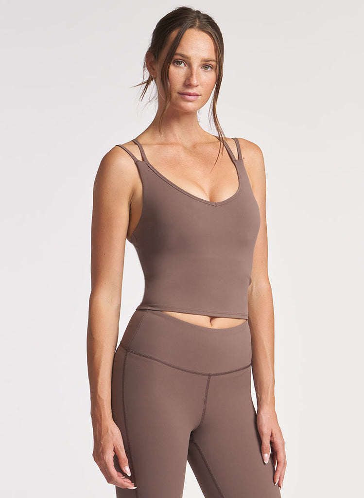 Endure Strappy V-Neck Tank - Mocha