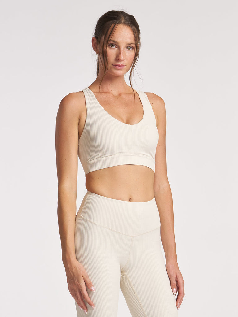 Grid Cross Back Bra - Chalk