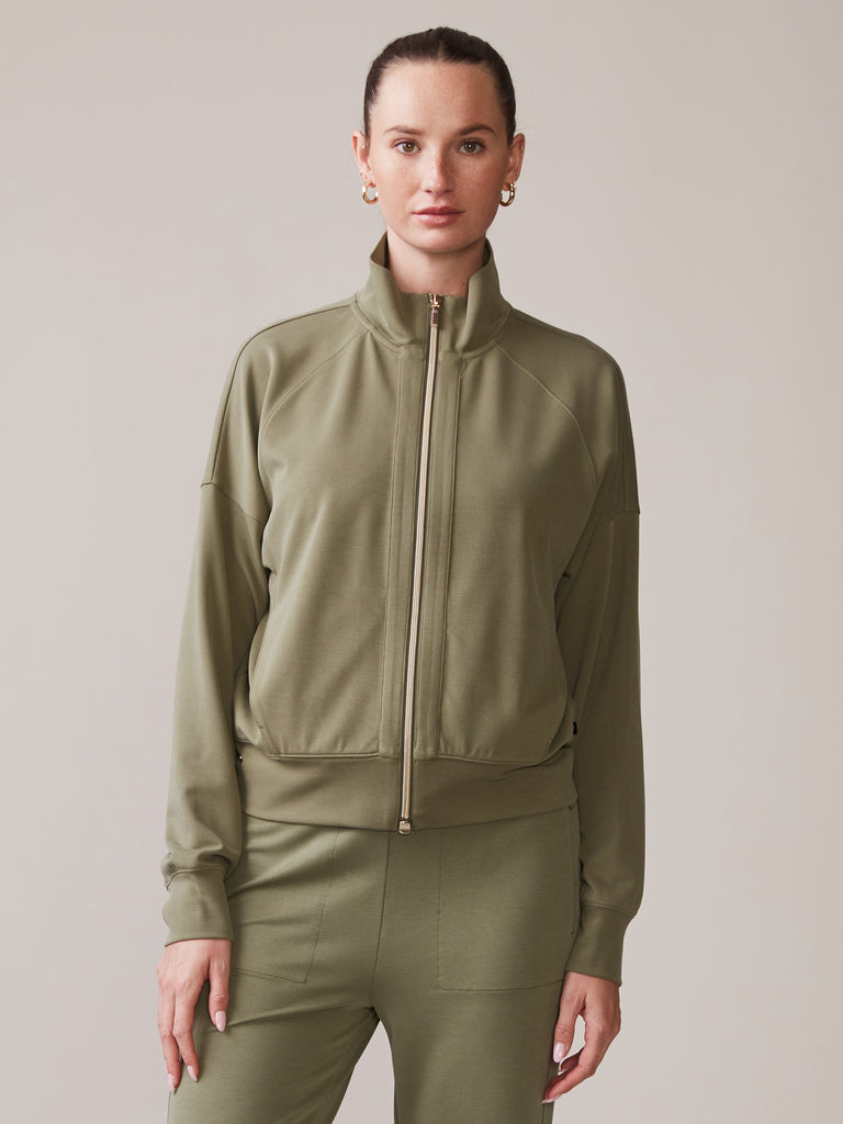 Luxe Twill Full Zip Jacket in Deep Olive