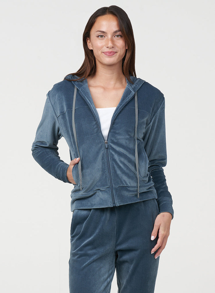 Rib Velour Zip Hoodie - Basalt