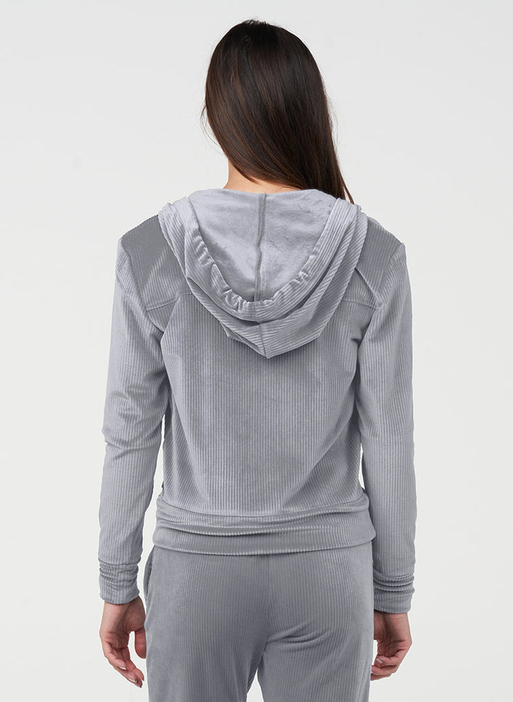 Rib Velour Zip Hoodie - Steel