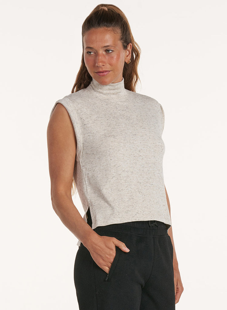 Mock Neck Muscle Tank - Heather Stone