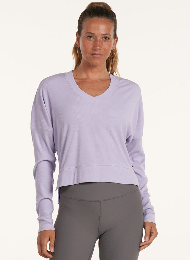 V-Neck Daily Side Slit Long Sleeve - Dusk