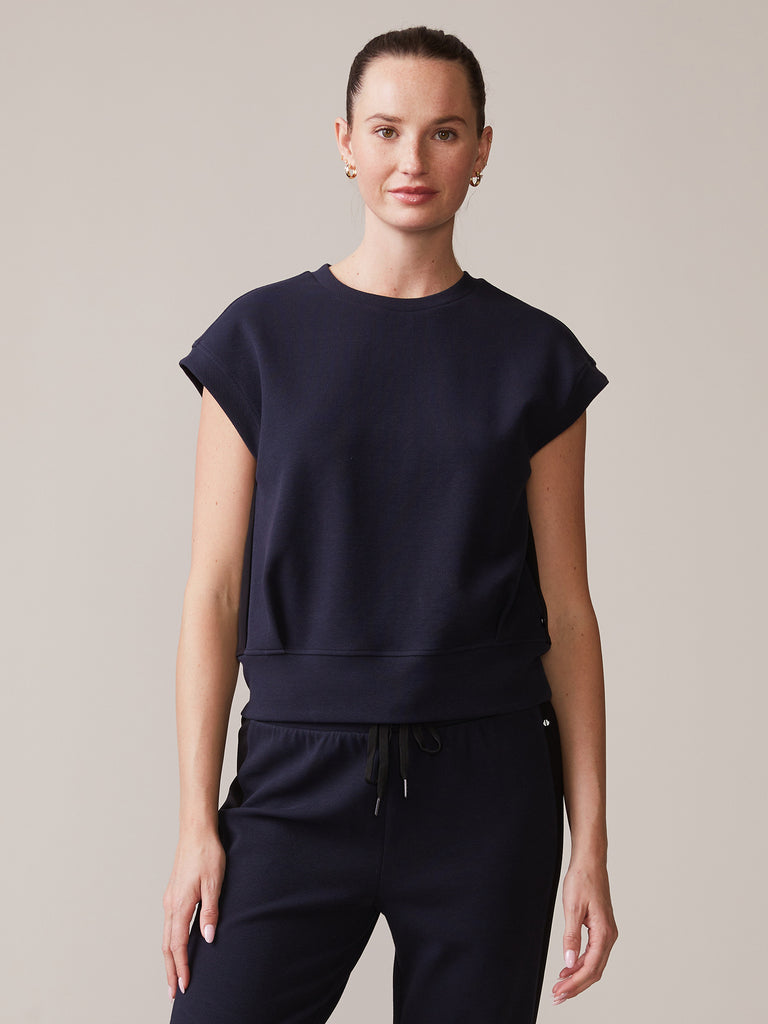 Texture Double Knit Muscle Tank in Navy