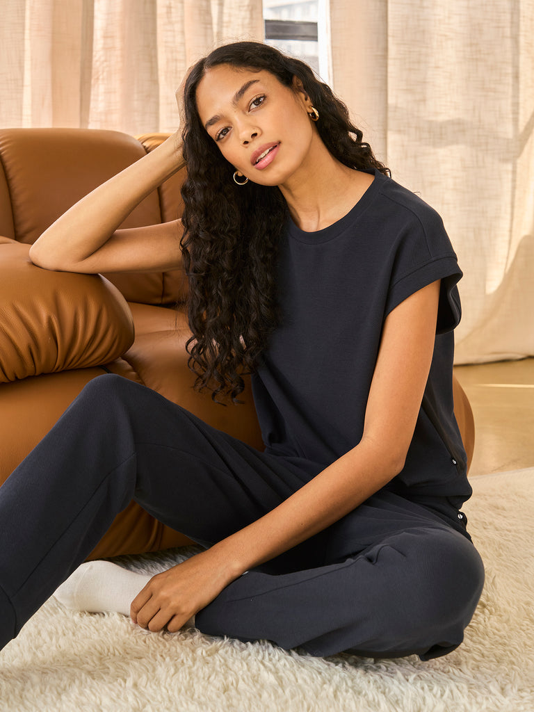 Textured Double Knit Muscle Tank and Textured Double Knit Pant in Navy