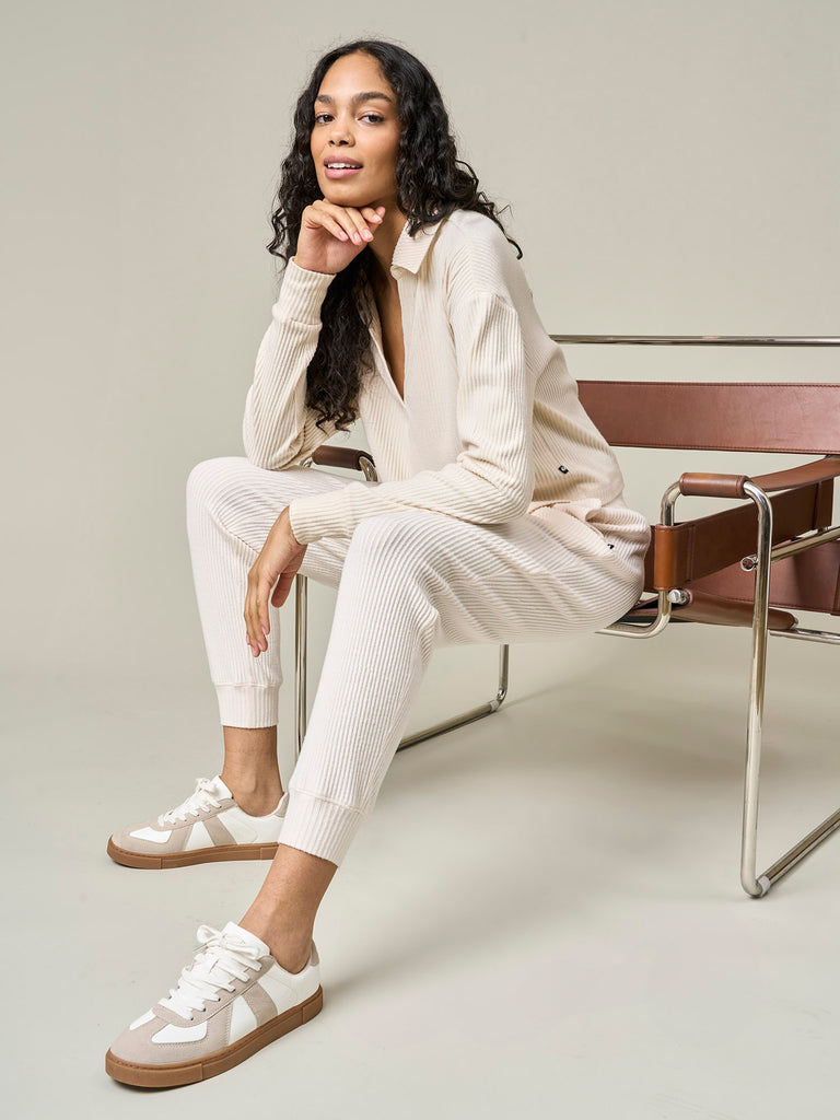 Brushed Rib Johnny Collar Top and Jogger