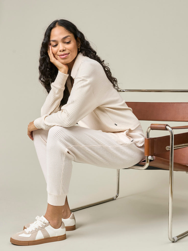 Brushed Rib Johnny Collar Top and Jogger