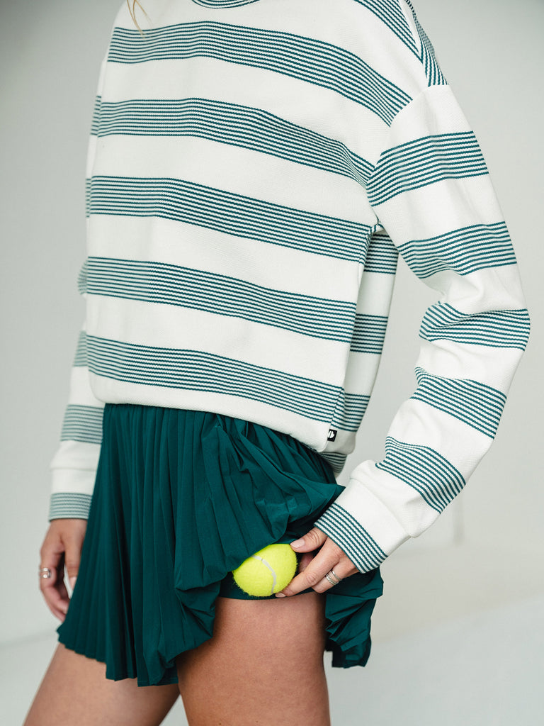 Stripe Crew Neck Pullover and Pleated Skort