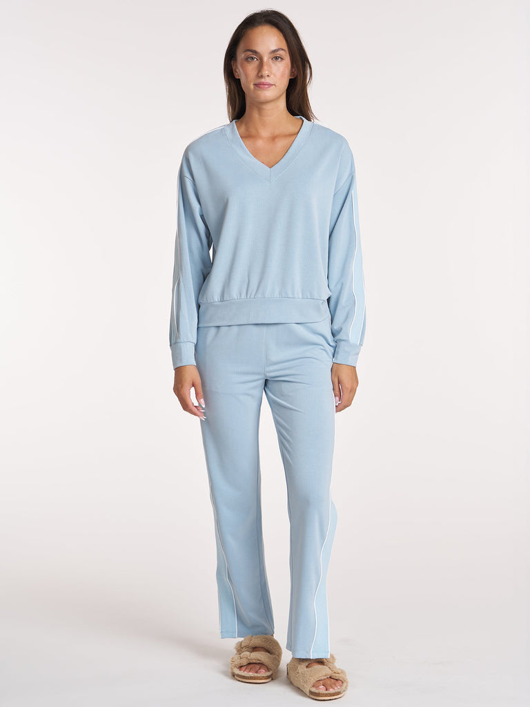 V-Neck Rib Mix Pullover - Cloud Blue