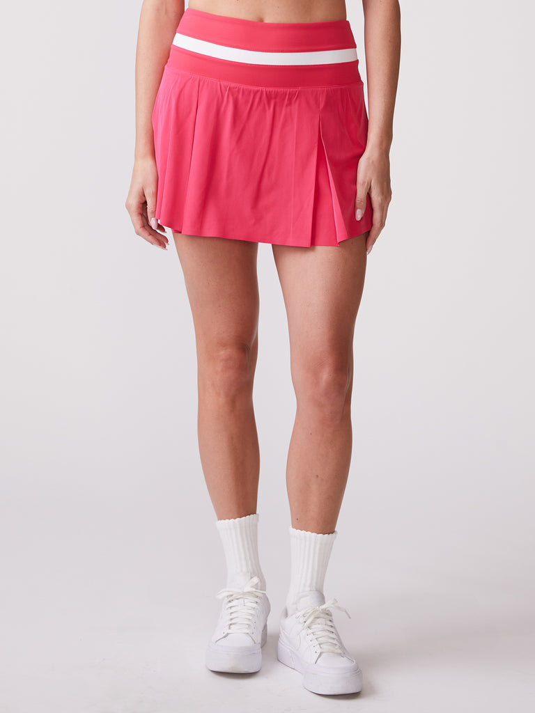 Rib Trim Box Pleat Skort in Solar Pink