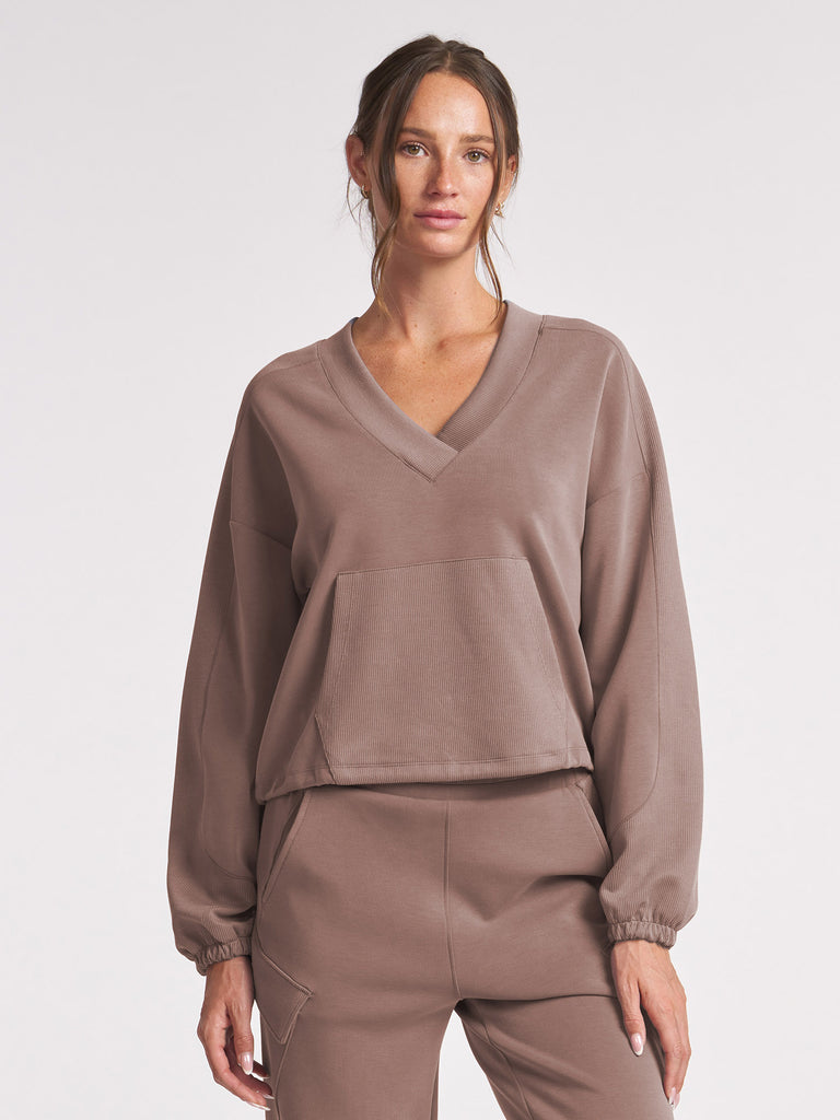 Ultraluxe V-Neck Pullover in Vintage Taupe