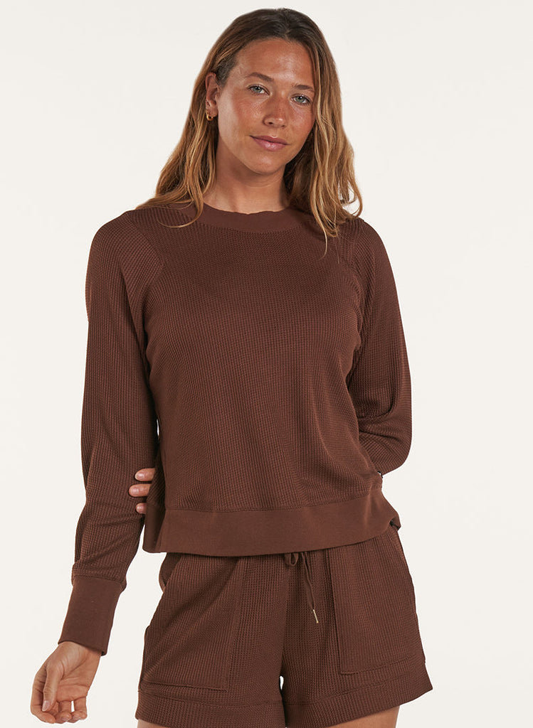 Waffle Pullover - Coffee