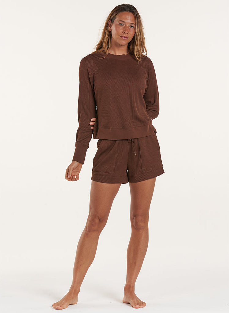 Waffle Pullover - Coffee