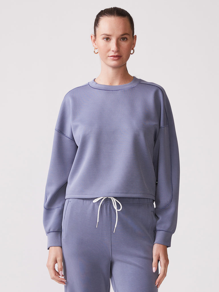 Ultraluxe Rib Mix Crew in Indigo