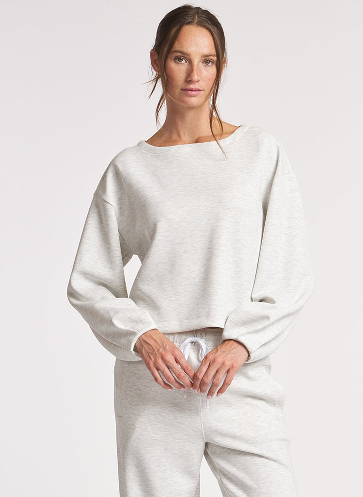 Ultraluxe Pleat Cuff Pullover - Heather White