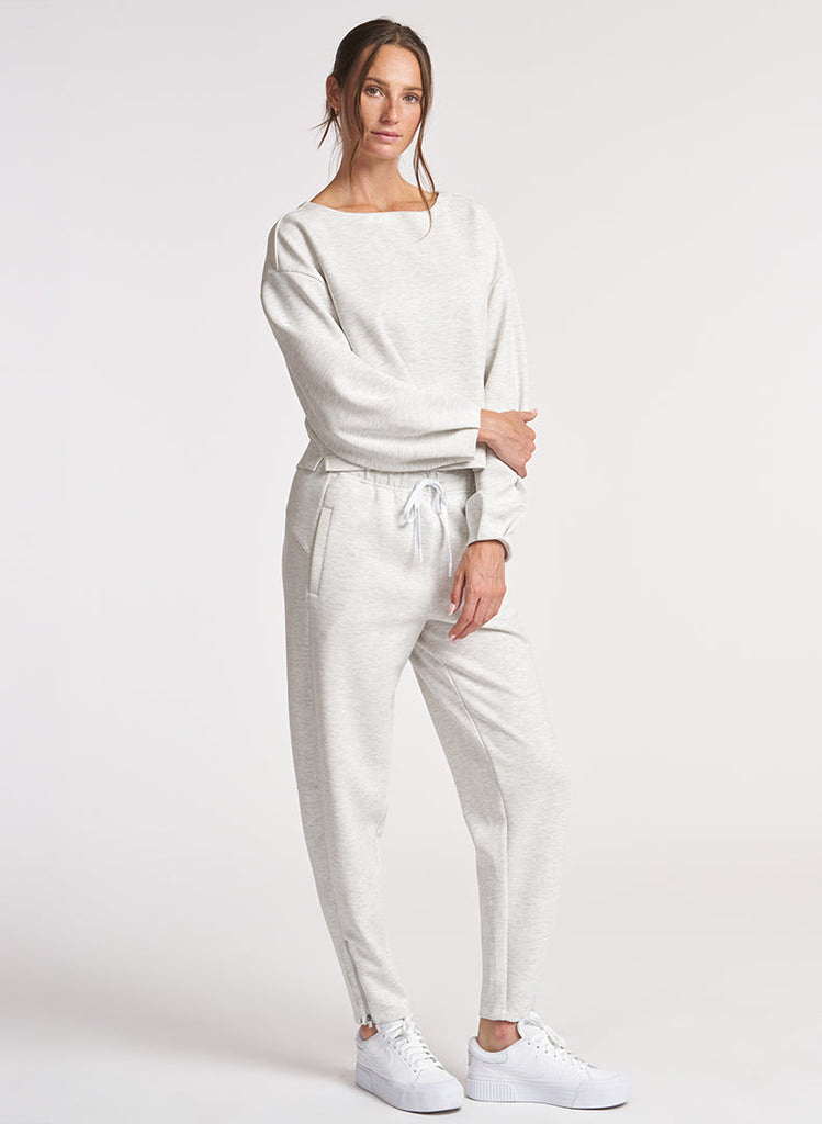 Ultraluxe Barrel Leg Zip Pant - Heather White