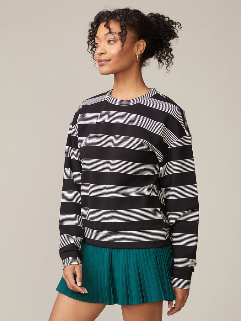 Stripe Crew Neck Pullover and Pleated Skort