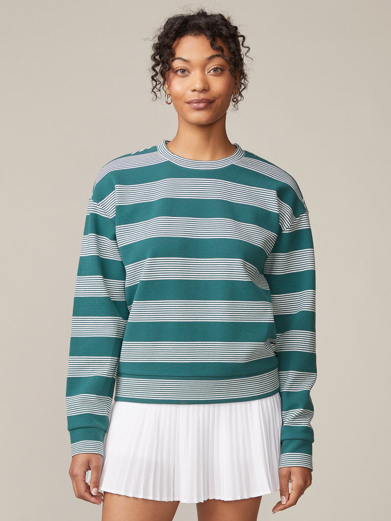 Stripe Crew Neck Pullover and Pleated Skort