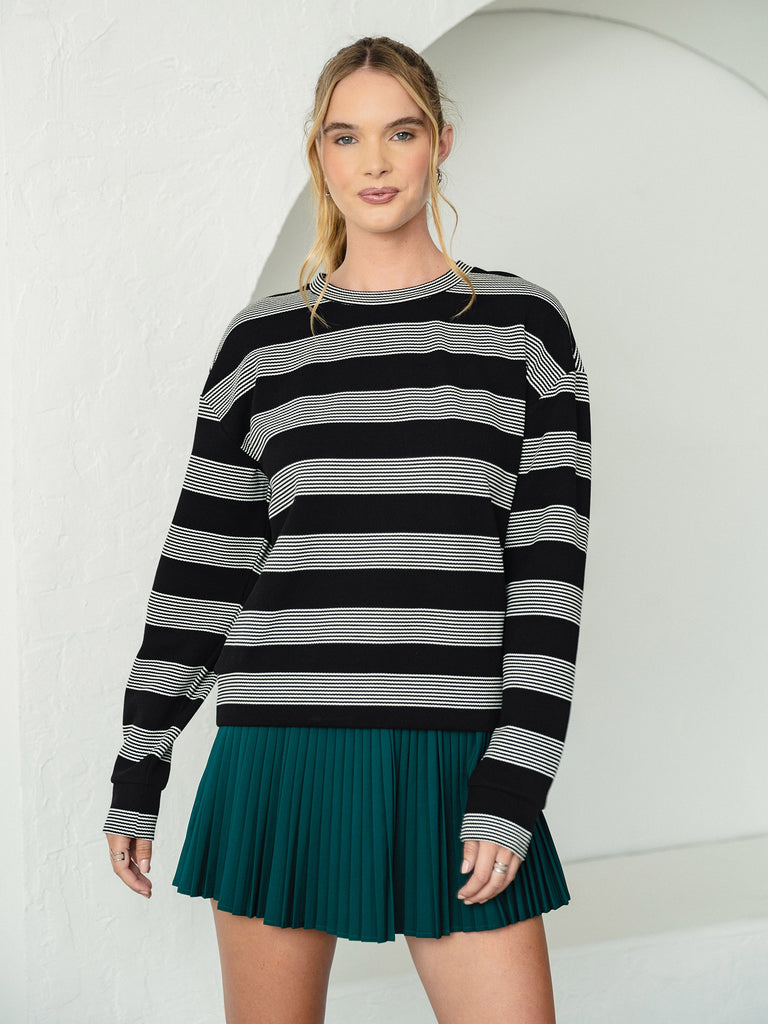 Stripe Crew Neck Pullover and Pleated Skort