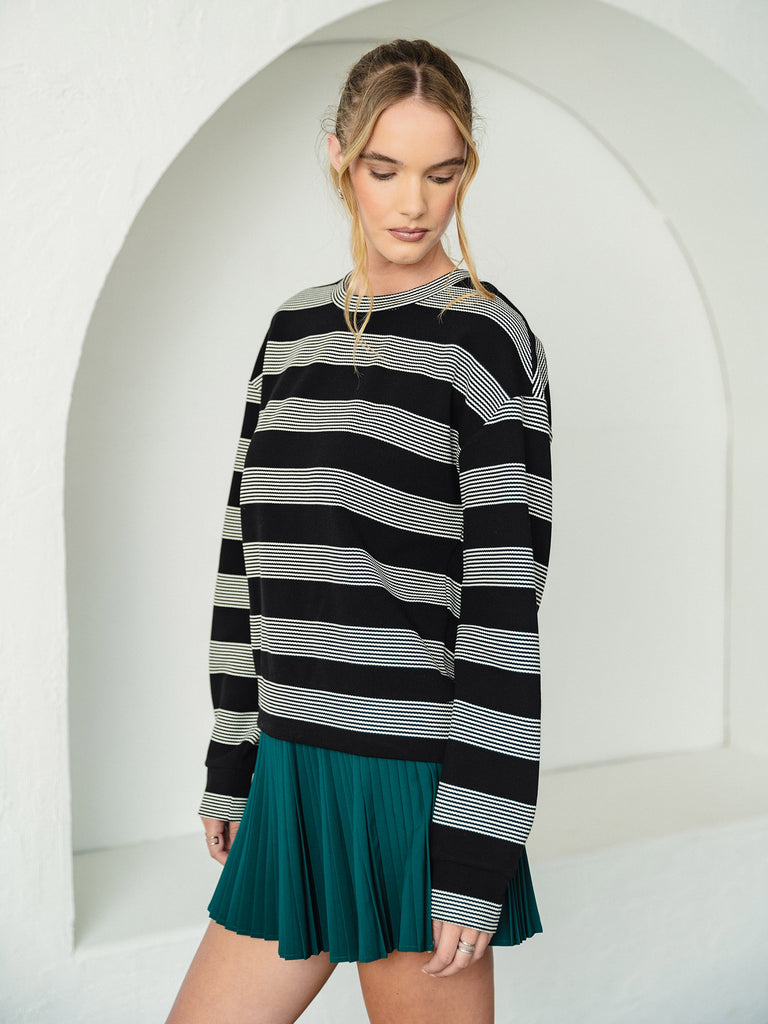 Stripe Crew Neck Pullover and Pleated Skort