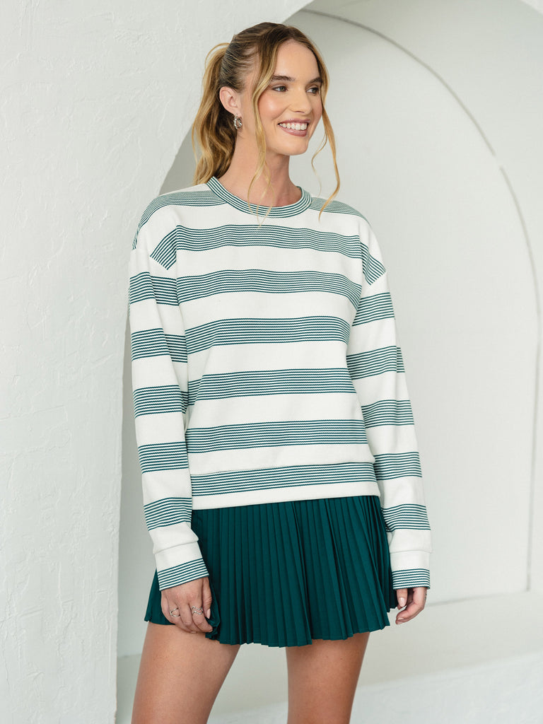 Stripe Crew Neck Pullover and Pleated Skort