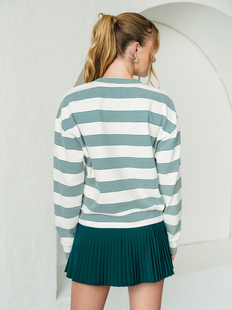 Stripe Crew Neck Pullover and Pleated Skort
