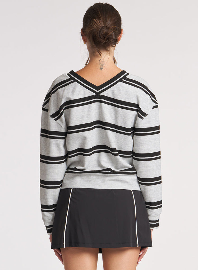 Stripe Waffle Pullover - Ht Grey/Black