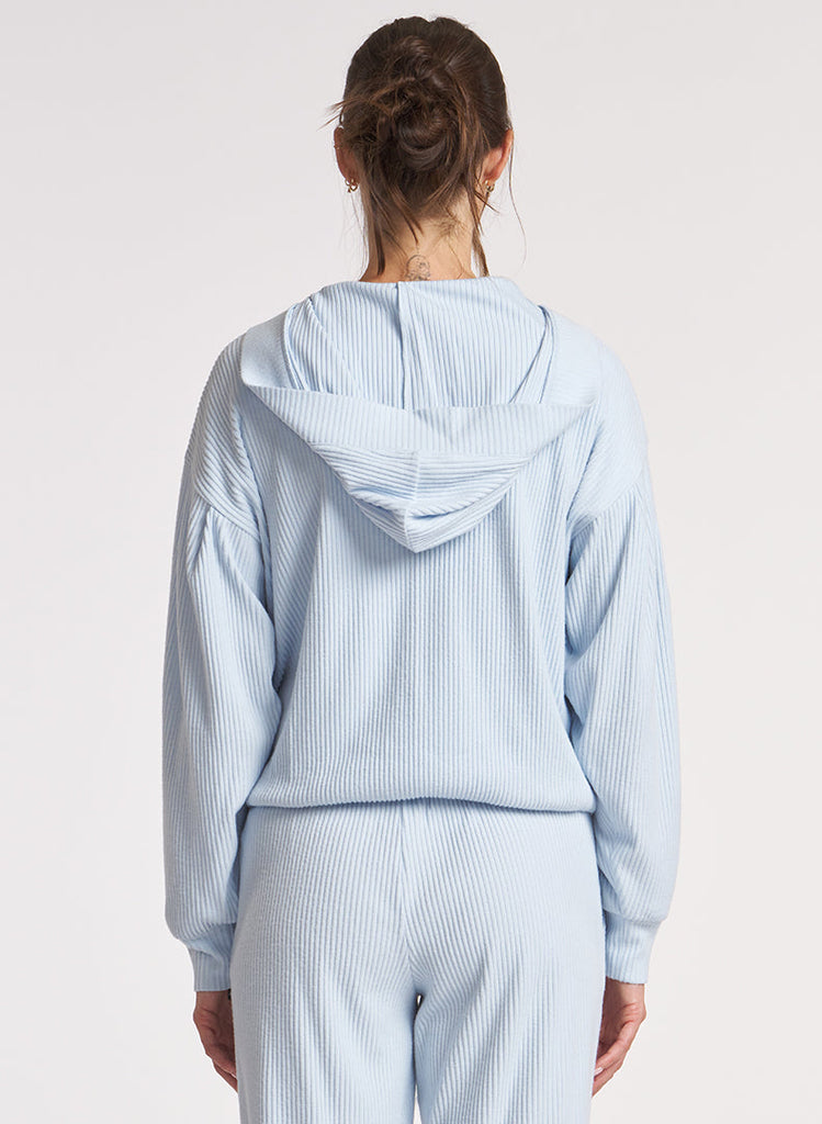 Brushed Rib Pleat Sleeve Hoodie - Moonstone