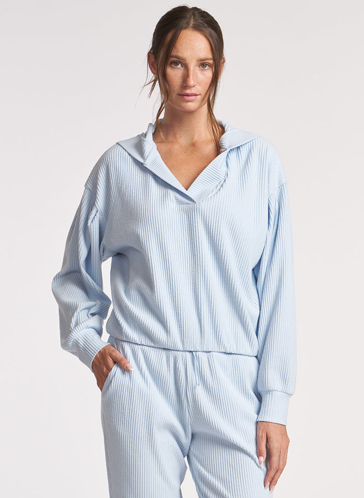 Brushed Rib Pleat Sleeve Hoodie - Moonstone