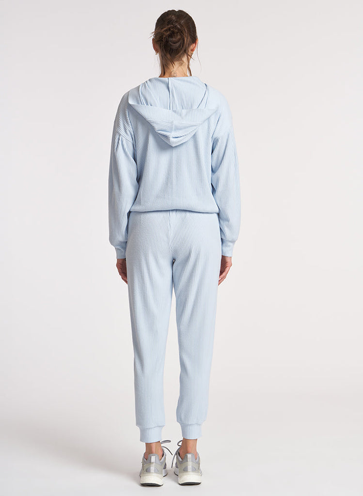 Brushed Rib Pleat Sleeve Hoodie - Moonstone