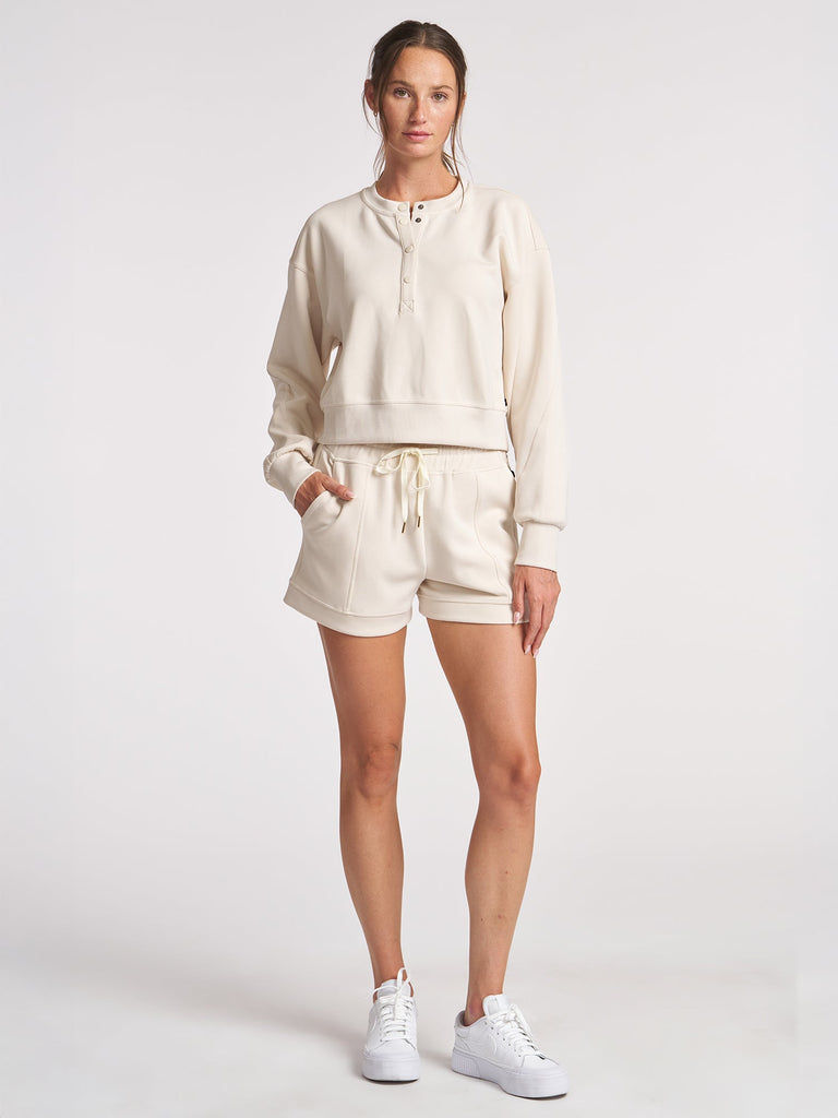 Ultraluxe Crop Henley Pullover - Chalk