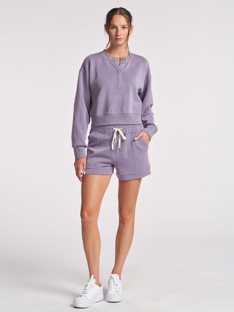 Ultraluxe Crop Henley Pullover - Violet Ash