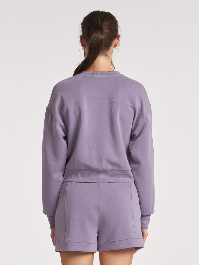 Ultraluxe Crop Henley Pullover - Violet Ash