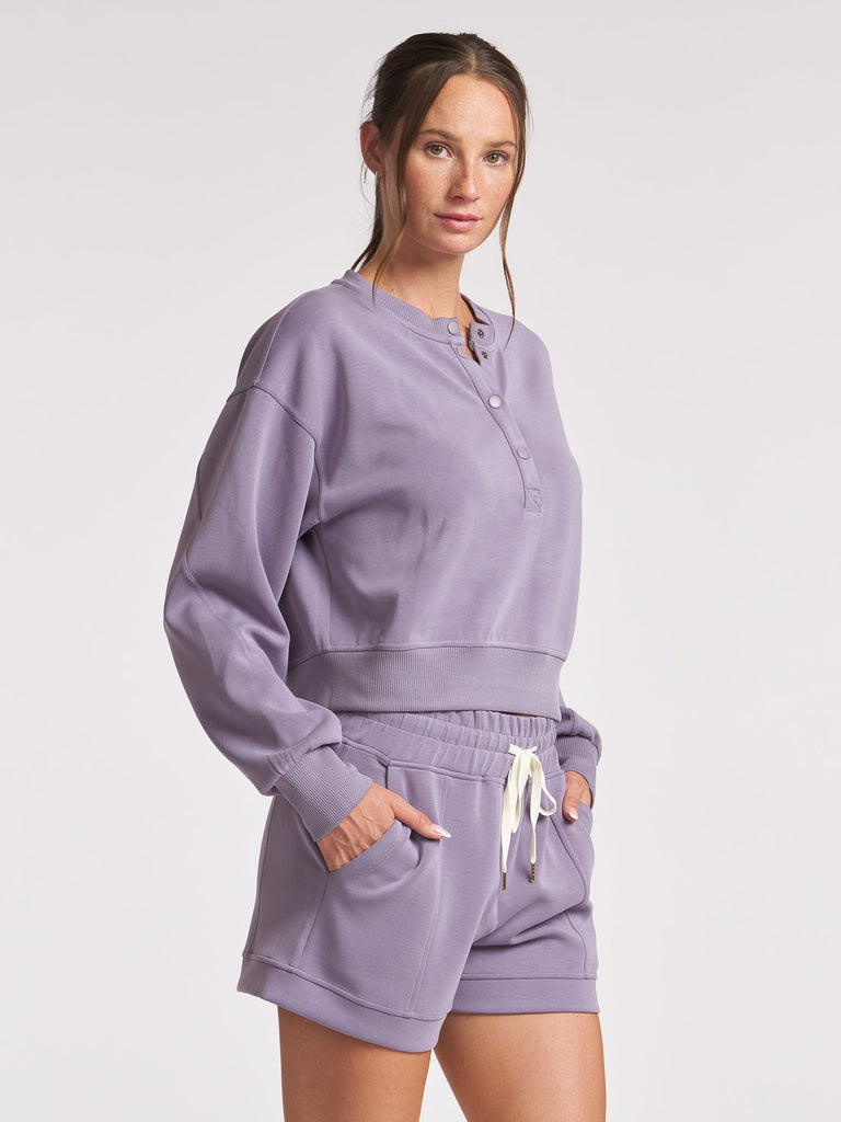 Ultraluxe Crop Henley Pullover - Violet Ash