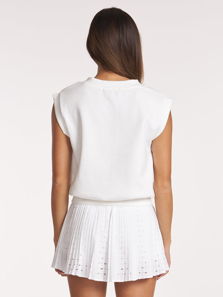 Stripe V-Neck Sleeveless Pullover - White
