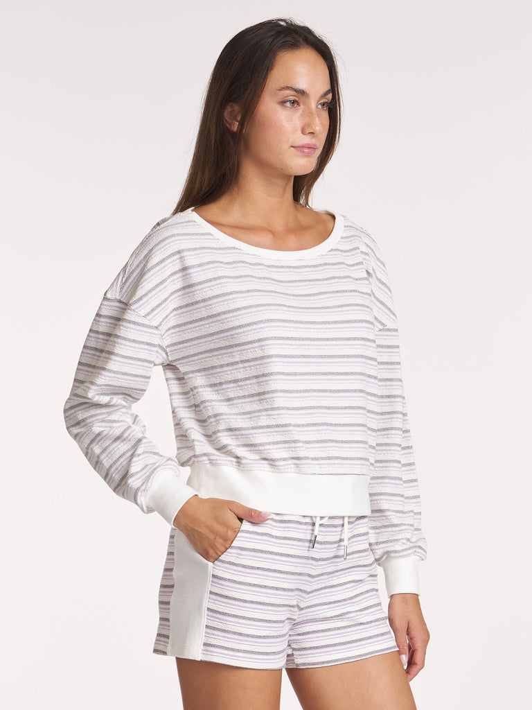 Off The Shoulder Textured Pullover - Lavender Frost Multi