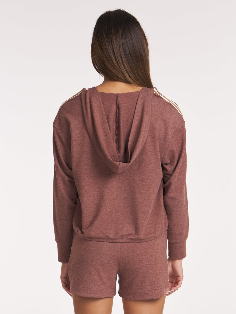 Comforted Zip Zag Trim Hoodie - Heather Mole