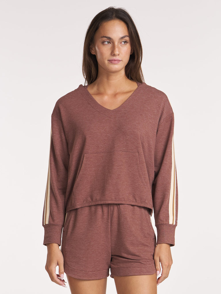 Comforted Zip Zag Trim Hoodie - Heather Mole