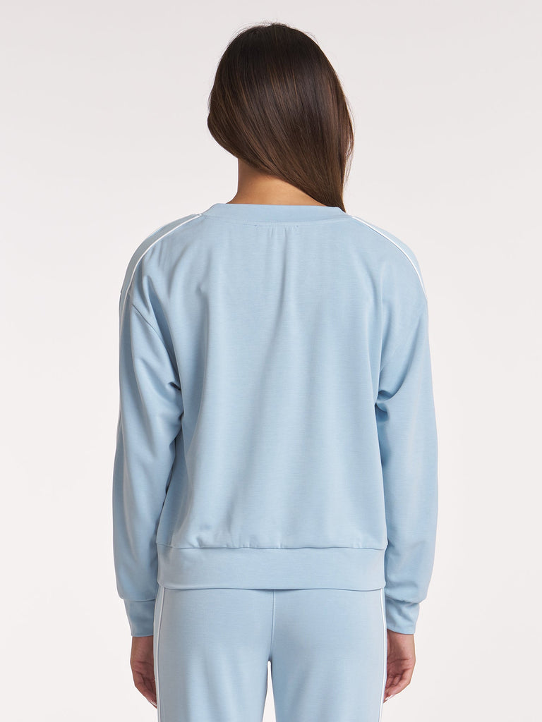 V-Neck Rib Mix Pullover - Cloud Blue