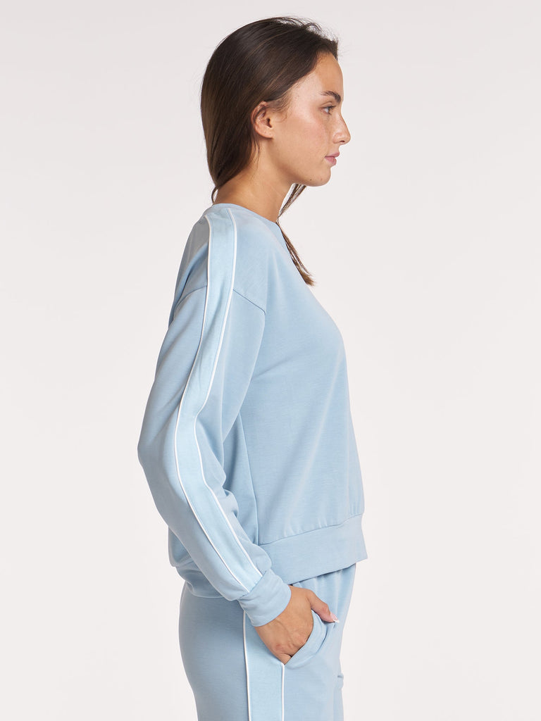 V-Neck Rib Mix Pullover - Cloud Blue
