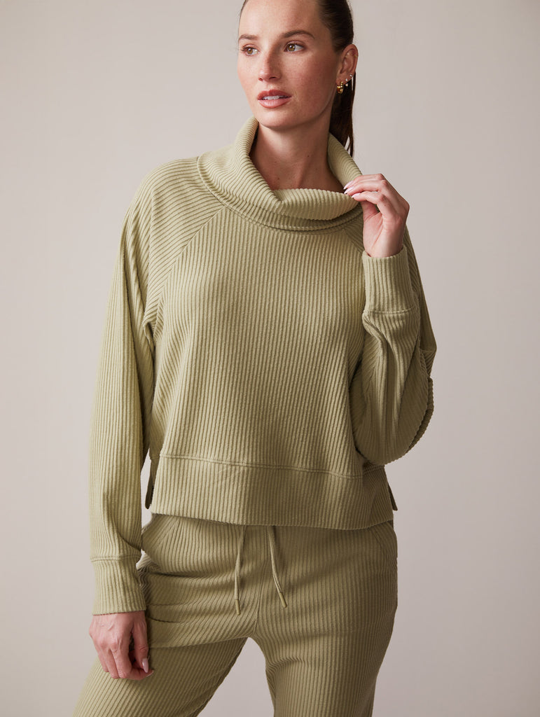 Brushed Rib Roll Neck Top and Jogger