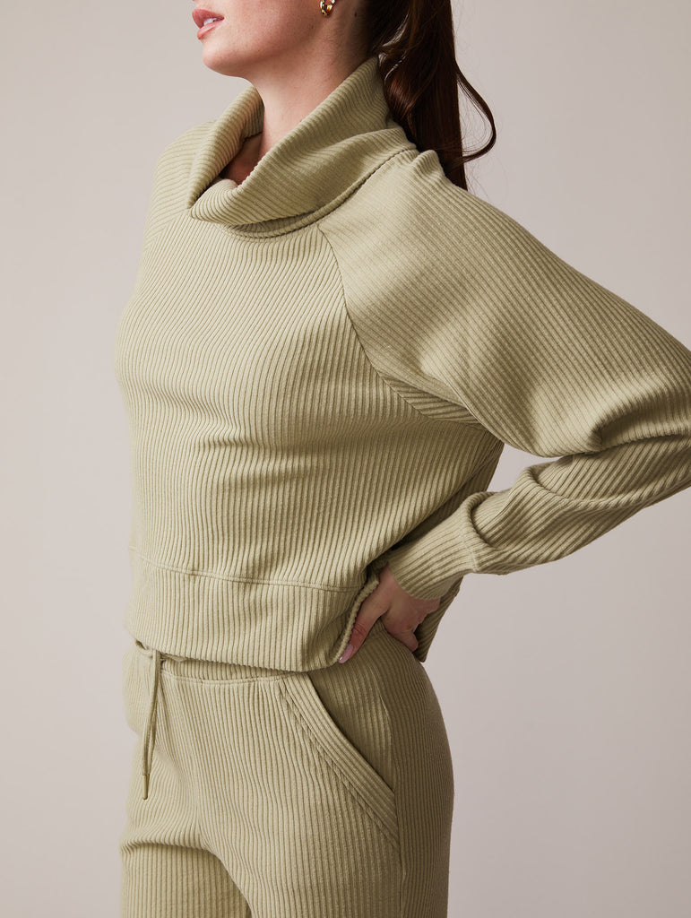 Brushed Rib Roll Neck Top and Jogger