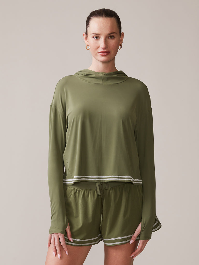 Novelty Stitch UPF Hoodie in Deep Olive