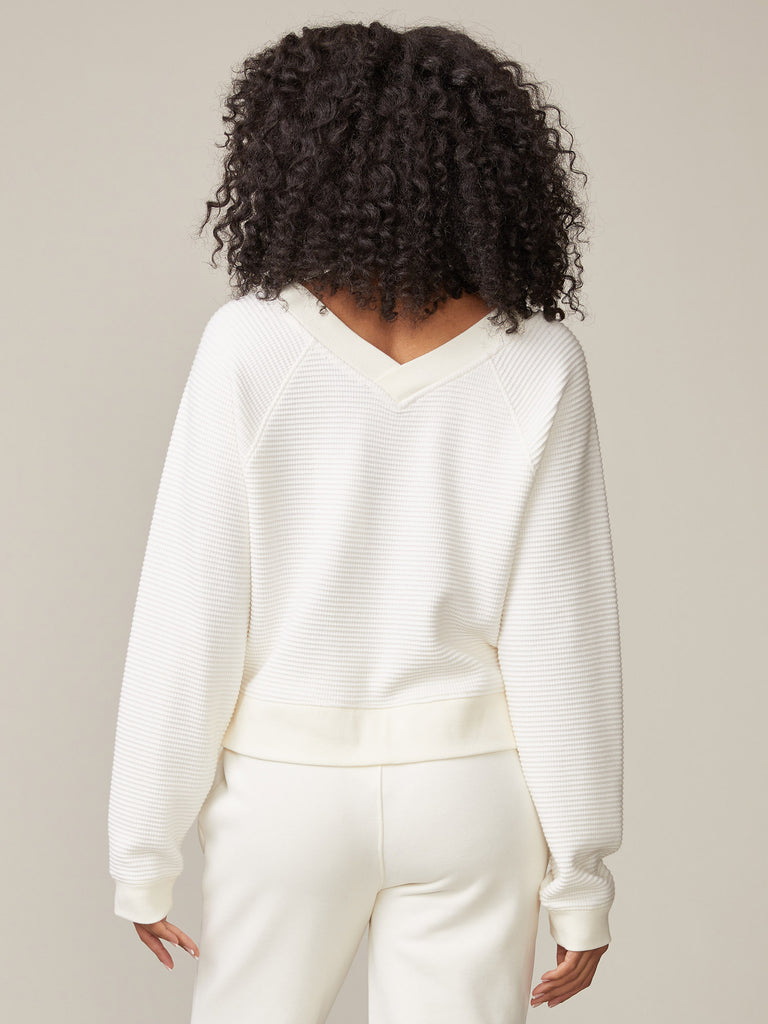 Double V-Neck Waffle Pullover