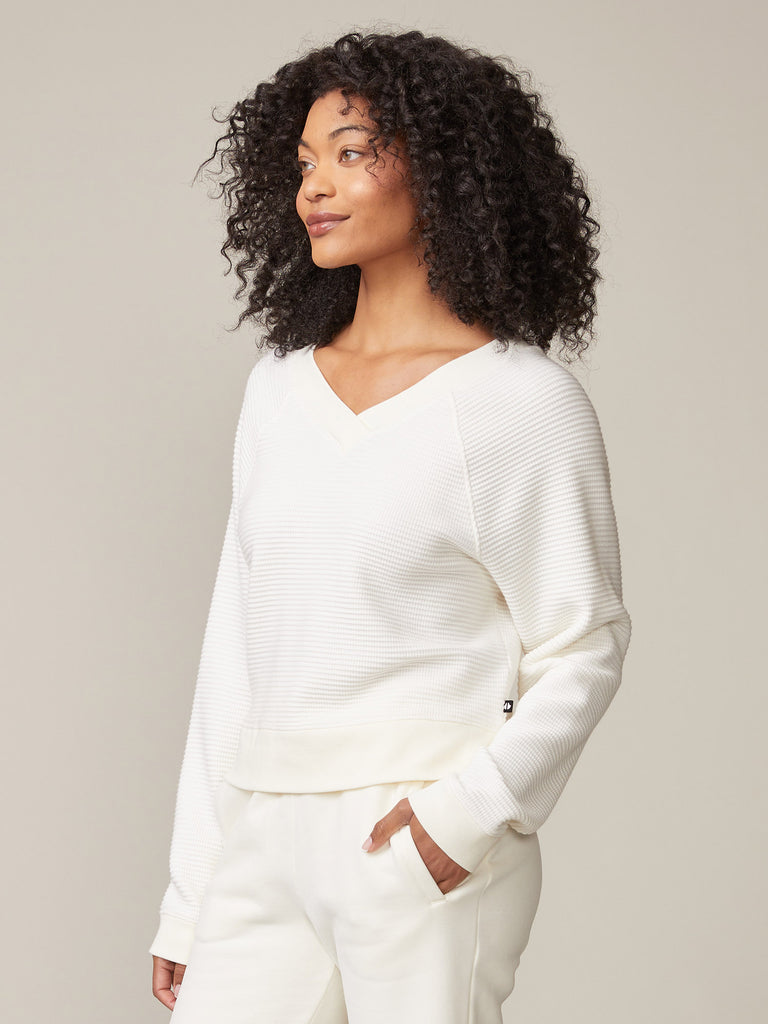 Double V-Neck Waffle Pullover